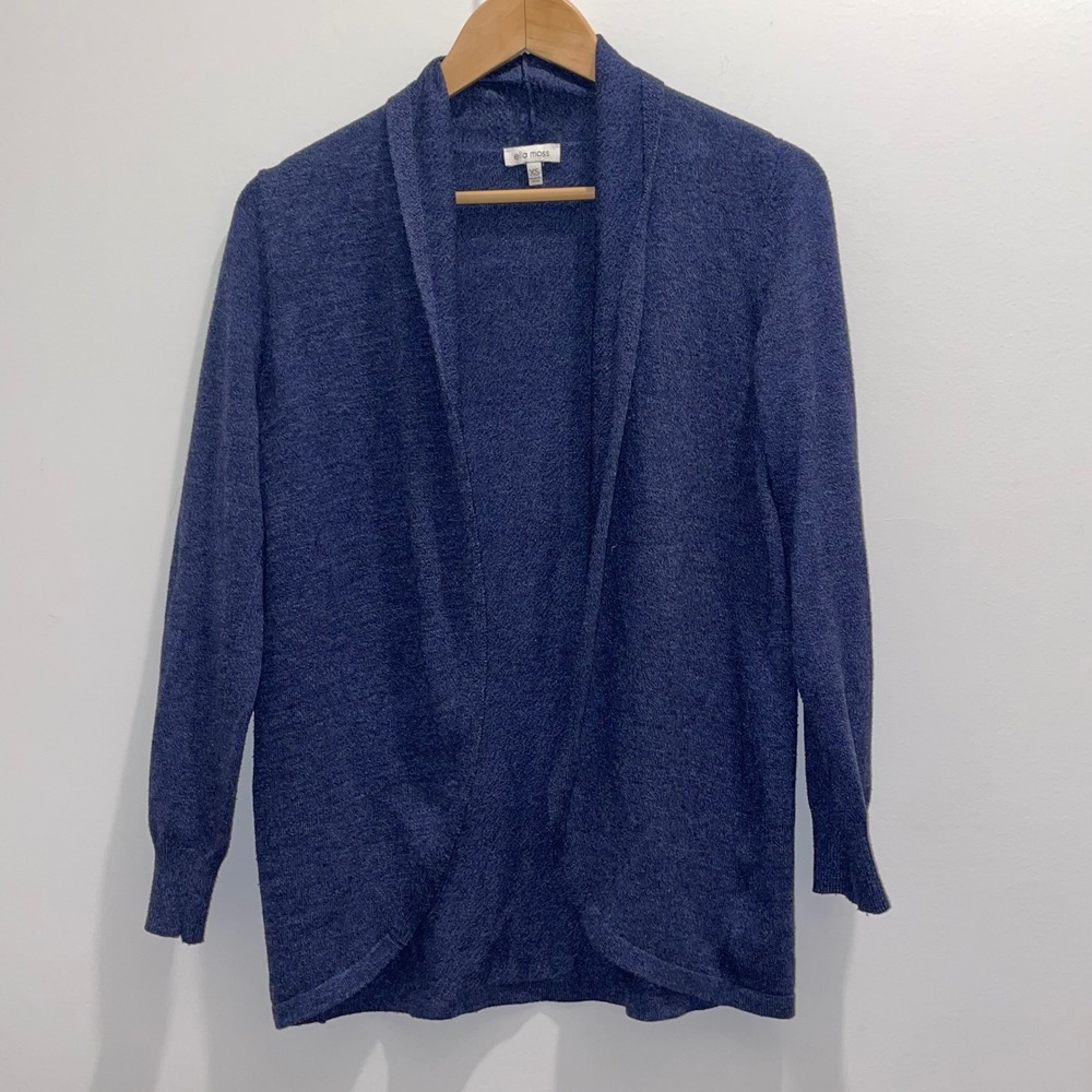 Ella Moss Womens XS Navy Blue Marl Knit Open Front Shawl Collar Cardigan Sweater